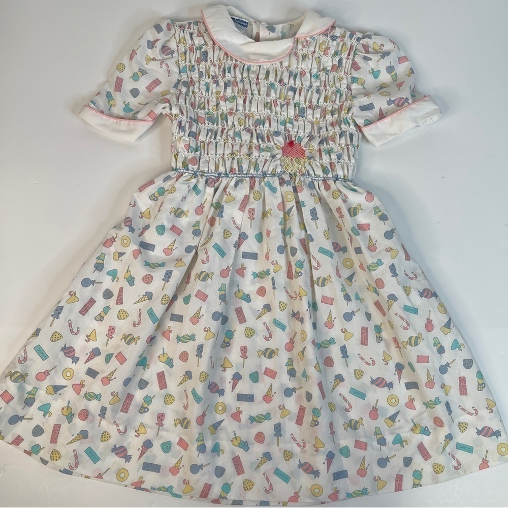 Vintage 80s Polly Flinders Smocked Dress Size 10